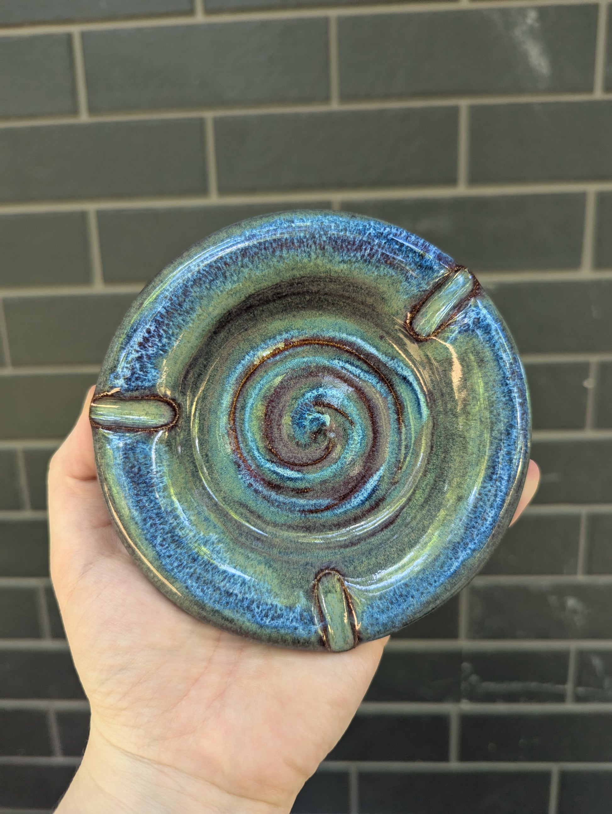 Blue Spiral Ashtray