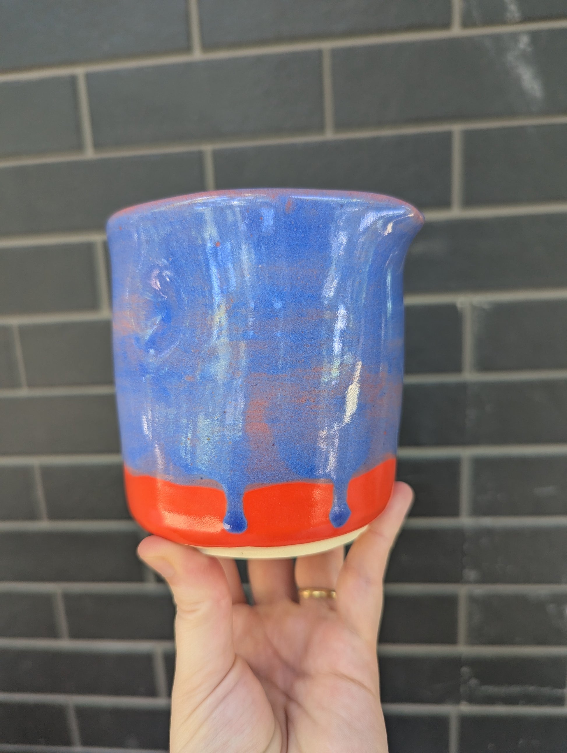Periwinkle and Orange Pourer and Bowl Set