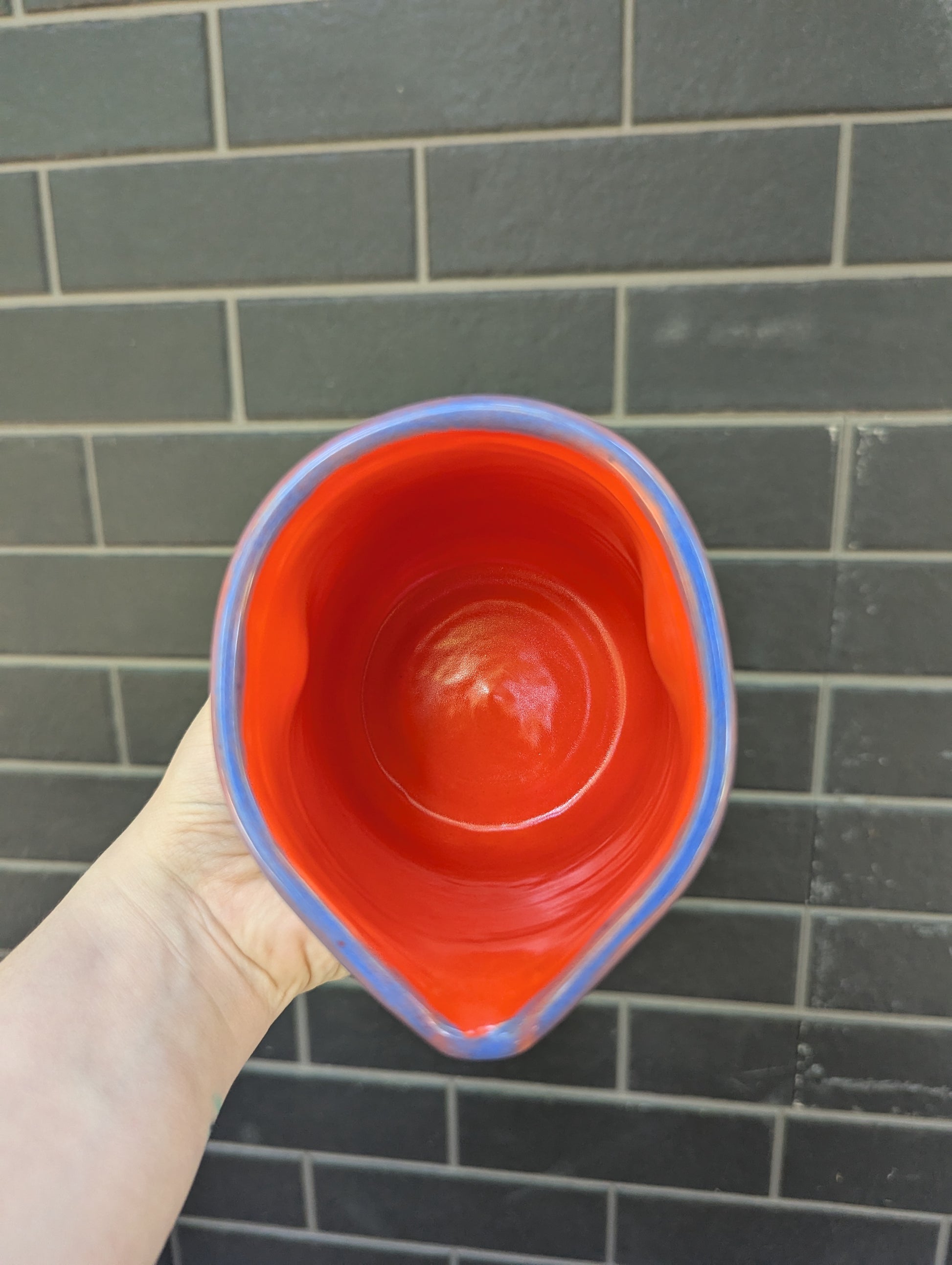 Periwinkle and Orange Pourer and Bowl Set