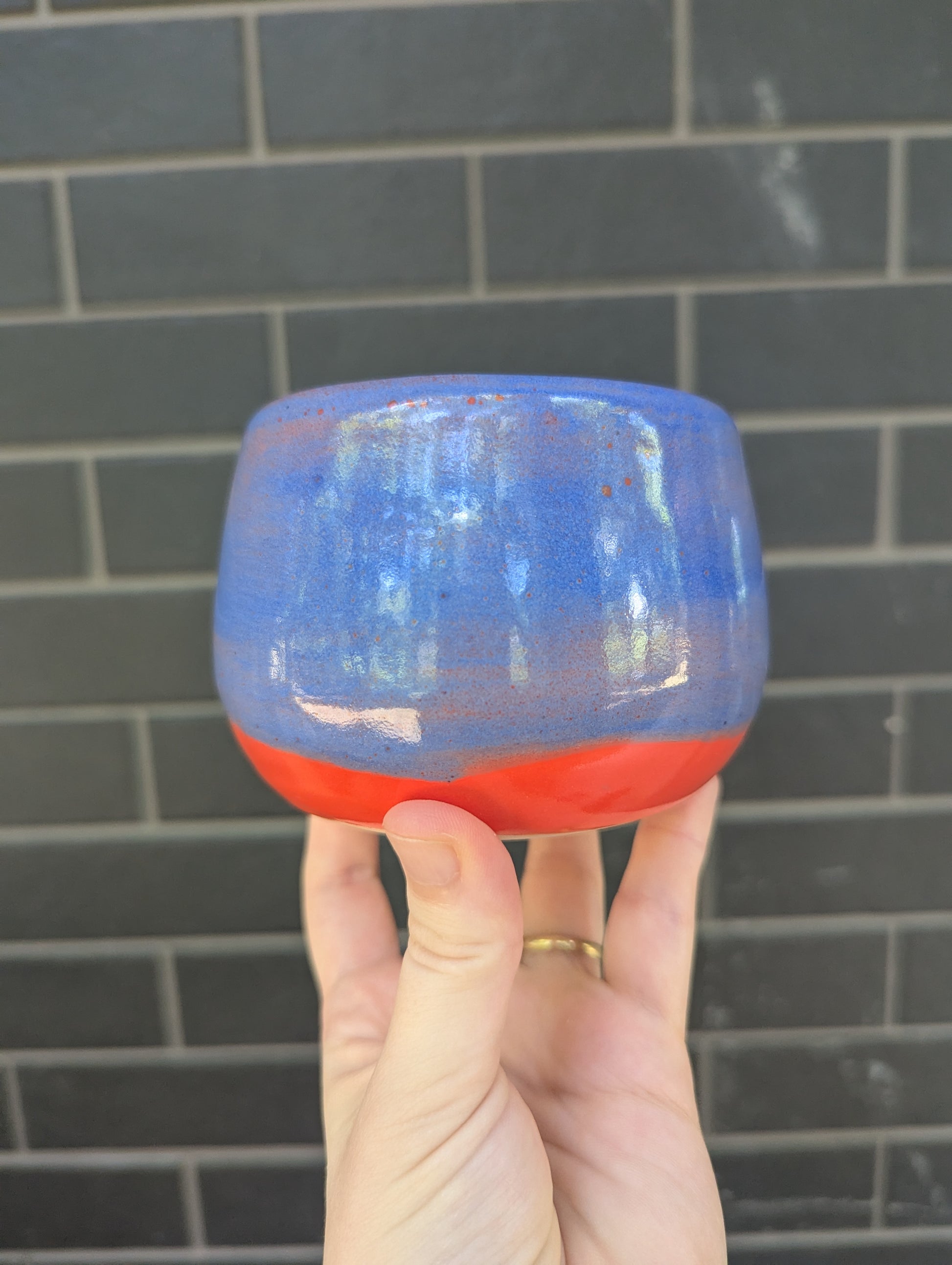 Periwinkle and Orange Pourer and Bowl Set